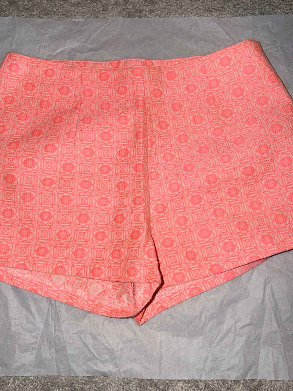 Love Riche Coral Pink High Waist Patterned Shorts